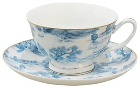 Porcelán csésze+alj, 250ml, keleti tájas, blue