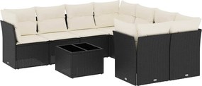 vidaXL 9 részes fekete polyrattan kerti ülőgarnitúra párnákkal
