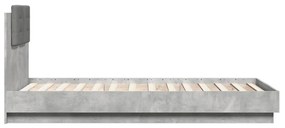 betonszürke ágykeret fejtámlával és LED-világítással 75x190 cm