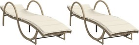 vidaXL 2 db bézs polyrattan napozóágy párnával