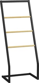 HOMCOM Önálló Törölközőtartó Fürdőszobába 4 Bambusz és Acél Rúddal 40,5x28x98 cm Fekete és Natúr | Aosom