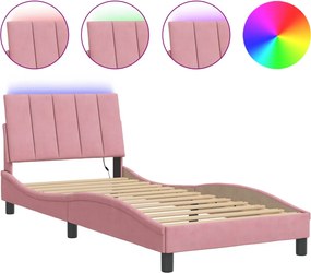 vidaXL rózsaszín bársony ágykeret LED-ekkel matrac nélkül Hanko 90 x 200 cm