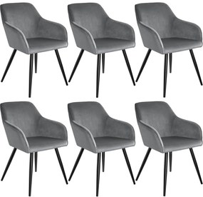 TecTake GmbH 404036 marilyn bársony hatású székek - szürke - fekete, 6 darabos készlet