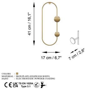 Aranyszínű fém fali fogas Dama – Kalune Design
