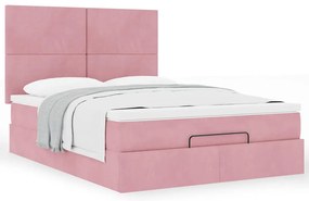 Ottomán ágykeret matracokkal rózsaszín 140x190cm bársony
