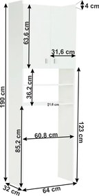 Szekrény a mosógép fölé, fehér, NATALI