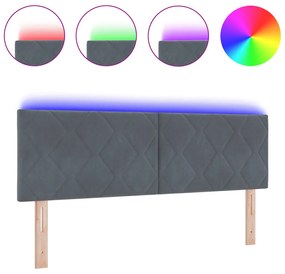 LED Fejléces ágy Gyémánt Blokk Dizájn Sötét Szürke 144 cm Bársonyos