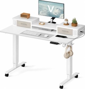 VASAGLE elektromos állítható íróasztal, 120x60 cm, memória funkció, fehér, cserélhető állítható lábakkal és görgőkkel