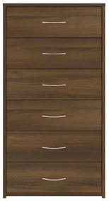 barna tölgy színű szerelt fa komód 6 fiókkal 50 x 34 x 96 cm