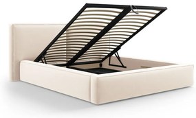 Krémszínű bársony kárpitozott ágyneműtartós franciaágy ágyráccsal 200x200 cm Arendal – Cosmopolitan Design