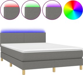 vidaXL sötétszürke szövet rugós és LED-es ágy matraccal 140x200 cm