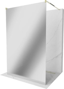 Mexen Kioto, átmenő zuhanyparaván 110 x 200 cm, 8 mm-es üvegmintás tükör, 2x arany stabilizáló távtartó, 800-110-002-50-50