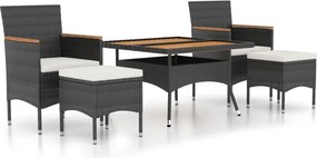 vidaXL 5 részes fekete polyrattan/tömör akácfa kerti étkezőgarnitúra
