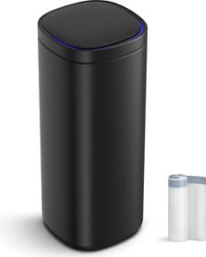 Fürdőszobai szemetes tetővel, 8L, kis helyekre, Soft Close, acél, fekete