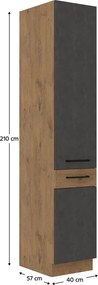 Magas szekrény, szürke matt/tölgy lancelot, VEGA 40 DK-210 2F