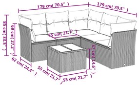 6 részes világosszürke polyrattan kerti ülőgarnitúra párnákkal