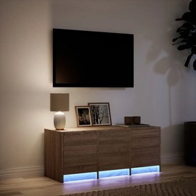 barna tölgy színű szerelt fa TV-szekrény LED-del 97x34x40 cm