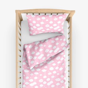 Goldea gyermek pamut ágyneműhuzat kiságyba - cikkszám 275 felhők világos rózsaszín alapon 110 x 125 és 35 x 55 cm