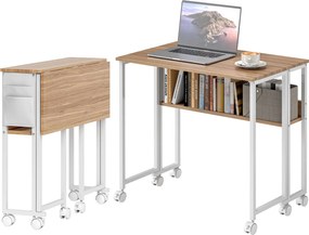 HOMCOM Összecsukható Íróasztal Kerekekkel és Polccal, Kompakt Asztal Tárolózsebbel, Laptop Íróasztal Kiscsoportos Helyekre, Otthoni Iroda 80x50x75 cm,