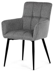 Scaun de sufragerie elegant cu brațe, stofă gri, metal negru