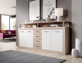 XXL/ COMODĂ LUNA 4D4S DĄB SONOMA/BIAŁY 3W