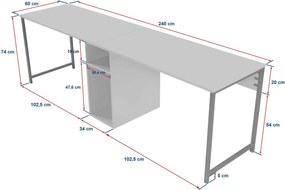 Kétszemélyes tanulóasztal polcokkal – Atlantic Pine &amp; Fekete, 240 cm