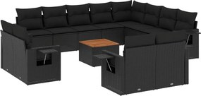 vidaXL 13 részes fekete polyrattan kerti ülőgarnitúra párnákkal