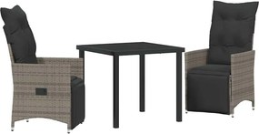 vidaXL Kert étkező szett párnával 3 pcs Szürke polirattan