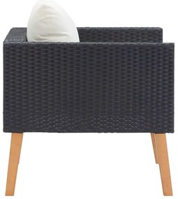 Egyszemélyes fekete polyrattan kerti kanapé párnákkal