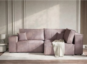 Lila kordbársony kinyitható-tárolóhelyes sarokkanapé (jobb oldali-L alakú) Tonga – Maison de Rêve