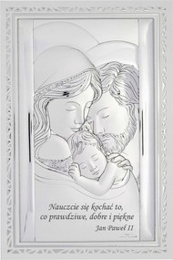 Ezüst kép Szent Család modern fehér panelen 11.5x17.5 cm