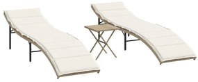 2 db bézs polyrattan napozóágy asztallal