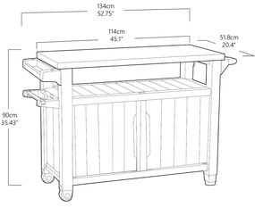 Keter UNITY XL 270 l multifunkcionális kertigrillezőasztal, grafit, 134 x 52 x 90 cm