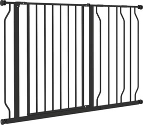 PawHut Ajtóvédő Rács Lépcsővédő Rács 10/20 cm Bővítéssel, Fúrás Nélküli Ajtórács, 75-115 cm Szélességig Forgatható, Fém Fekete | Aosom