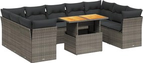 vidaXL 10 részes szürke polyrattan kerti ülőgarnitúra párnákkal