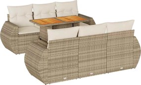 vidaXL 7 részes bézs polyrattan kerti ülőgarnitúra párnákkal