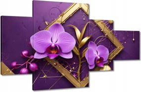 Vászonkép 130x80 Lila orchideák és arany