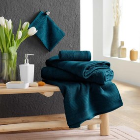 Sötétkék frottír pamut törölköző 50x90 cm Tendresse – douceur d'intérieur