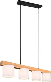 TRIO R30654001 CAMERON Többágú Függesztett Lámpa Fehér, Természetes Fa E14 IP20