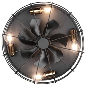 Matt fekete mennyezeti lámpa távirányítóval-ventilátorral Trondheim – Trio