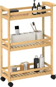 HOMCOM 3 szintes Konyhai Trolley Kerekekkel, Bambusz Konyhai Polccal, Kerekes Kocsi Konyhába, Irodába, Fürdőszobába, Természetes Fa | Aosom
