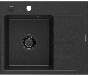 Mexen Ben gránit egymedencés mosogatótálca csepegtetővel, bal 600 x 500 mm fekete/ezüst metál fekete szifon