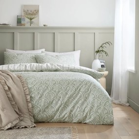 Fehér-zöld egyszemélyes pamut-perkál ágyneműhuzat 135x200 cm Scallop Floral – Bianca