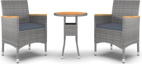 vidaXL 3 részes szürke polyrattan kerti étkezőgarnitúra