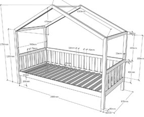 Dallas fehér borovi fenyő házikó gyerekágy, 90 x 200 cm - Vipack