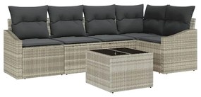 vidaXL Kerti Kanapé Szett párnával 6 pcs Világosszürke polirattan