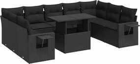 vidaXL 10 részes fekete polyrattan kerti ülőgarnitúra párnákkal