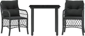 vidaXL 3 részes fekete polyrattan bisztrógarnitúra párnával