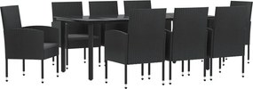 vidaXL 9 részes fekete polyrattan és acél kerti étkezőgarnitúra