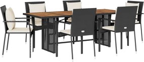 vidaXL 7 részes fekete polyrattan kerti étkezőgarnitúra párnával
